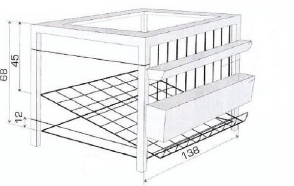 Chicken cage sizes: photo + drawings 