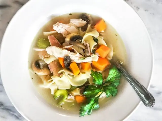 Chicken soup with champignons and vermicelli: step by step recipes with photos