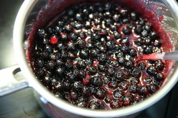 Chokeberry jam with cherry leaf