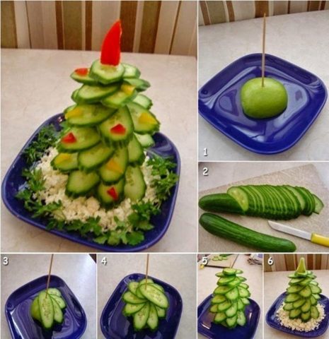 Christmas tree made of fruits for the New Years table with your own hands