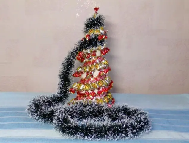 Christmas tree made of garlands and tinsel: on the wall with your own hands, from sweets, cardboard, wire