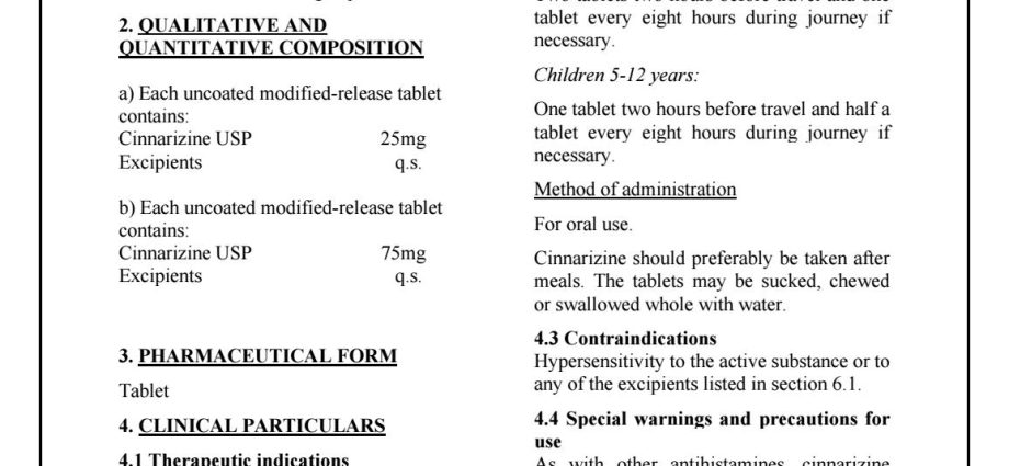 Cinnarizinum &#8211; indications, composition, action, contraindications, warnings, interactions, side effects