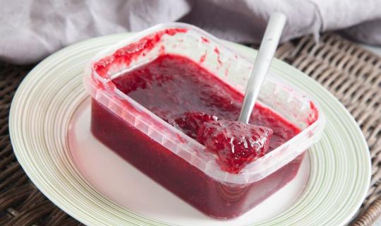 Cranberries mashed with sugar for the winter