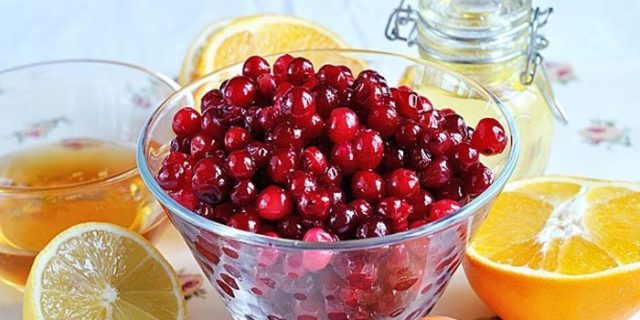 Cranberries mashed with sugar for the winter