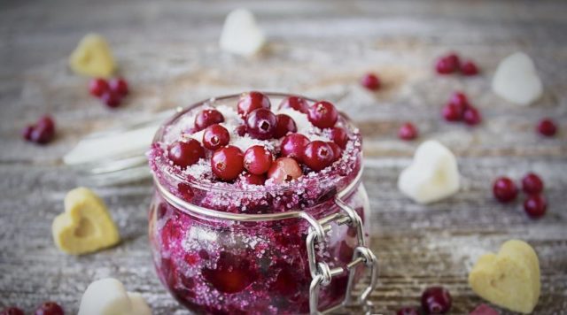 Cranberries mashed with sugar for the winter