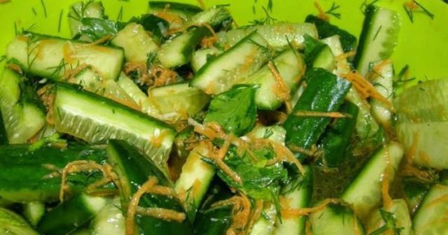 Cucumbers with carrots in Korean for the winter: step by step recipes with photos