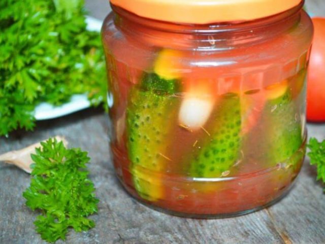 Cucumbers with chili ketchup: recipes without sterilization for the winter per liter jar