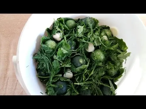 Cucumbers wrapped in horseradish leaves for the winter