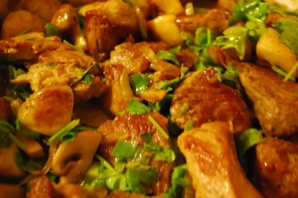 Delicious mushroom dishes with meat or chicken