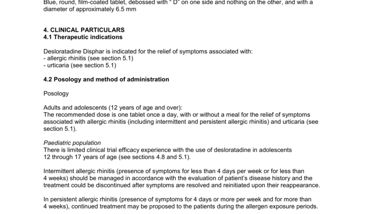 Desloratadine &#8211; indications, safety, contraindications.