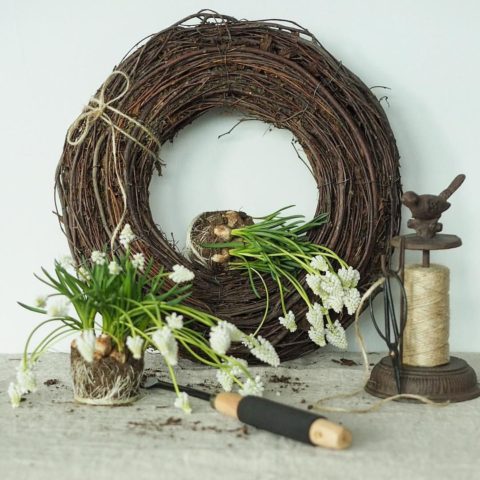 DIY Christmas wreath from branches: spruce, birch, willow