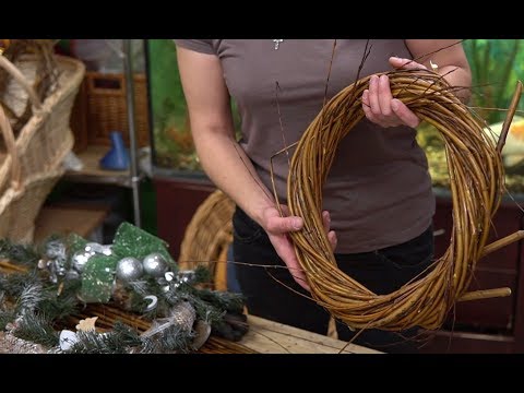 DIY Christmas wreath from branches: spruce, birch, willow