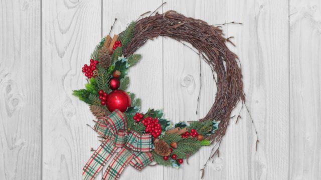 DIY Christmas wreath from branches: spruce, birch, willow