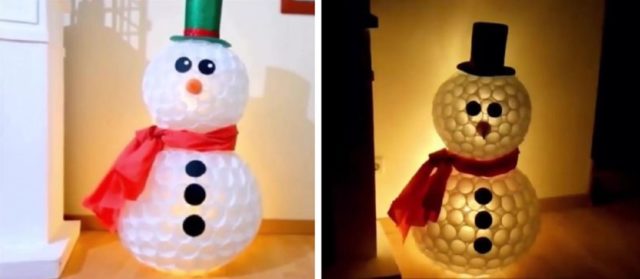 Do-it-yourself snowman made of plastic cups: step by step instructions + photo