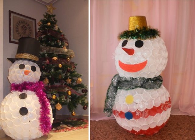 Do-it-yourself snowman made of plastic cups: step by step instructions + photo