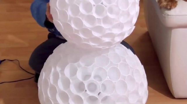 Do-it-yourself snowman made of plastic cups: step by step instructions + photo