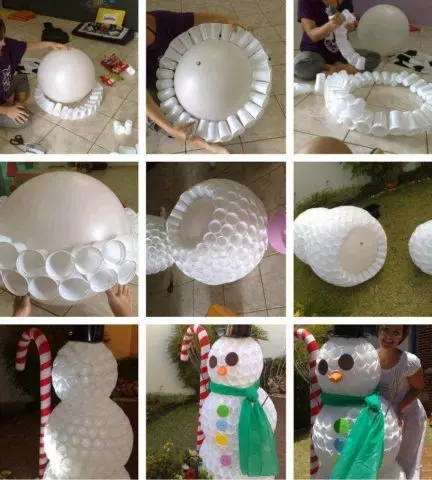 Do-it-yourself snowman made of plastic cups: step by step instructions + photo