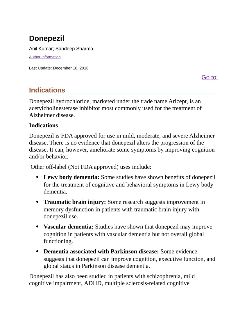 Donepezil &#8211; action, side effects and contraindications