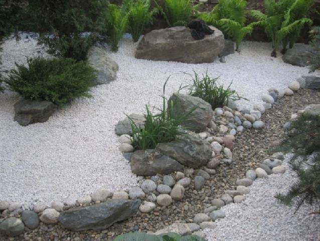 Dry stream in landscape design + photo