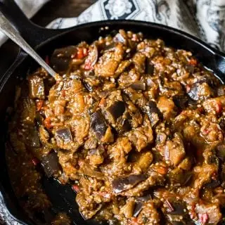 Eggplant caviar in a pan 