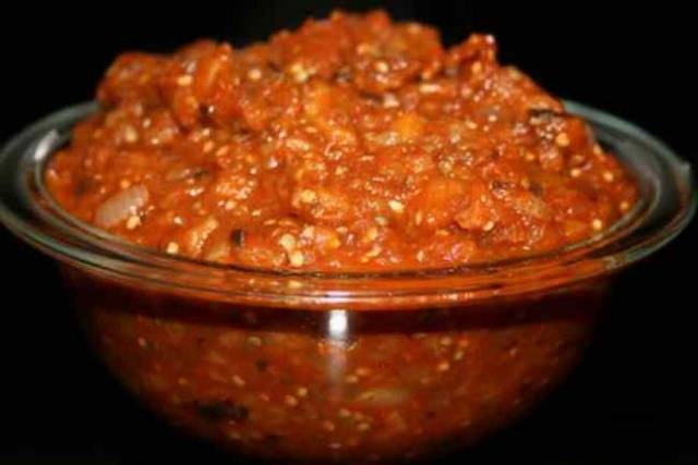 Eggplant caviar through a meat grinder