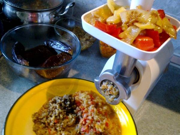 Eggplant caviar through a meat grinder