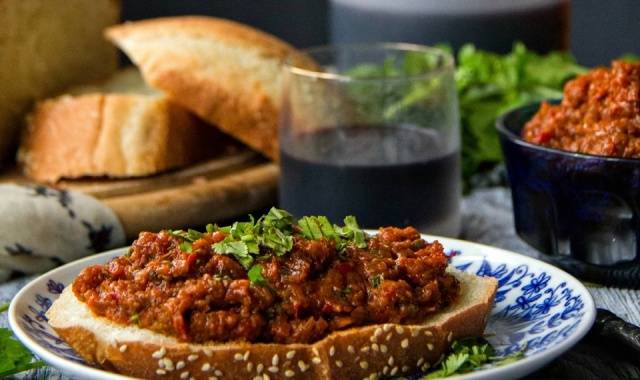 Eggplant caviar through a meat grinder