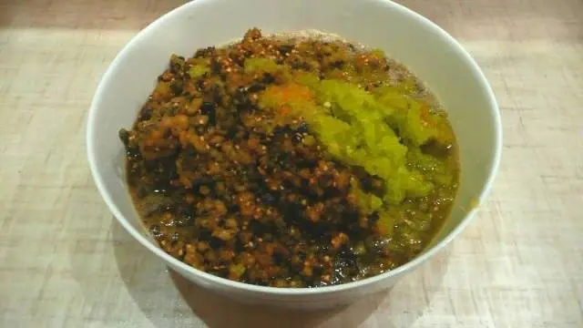 Eggplant caviar through a meat grinder