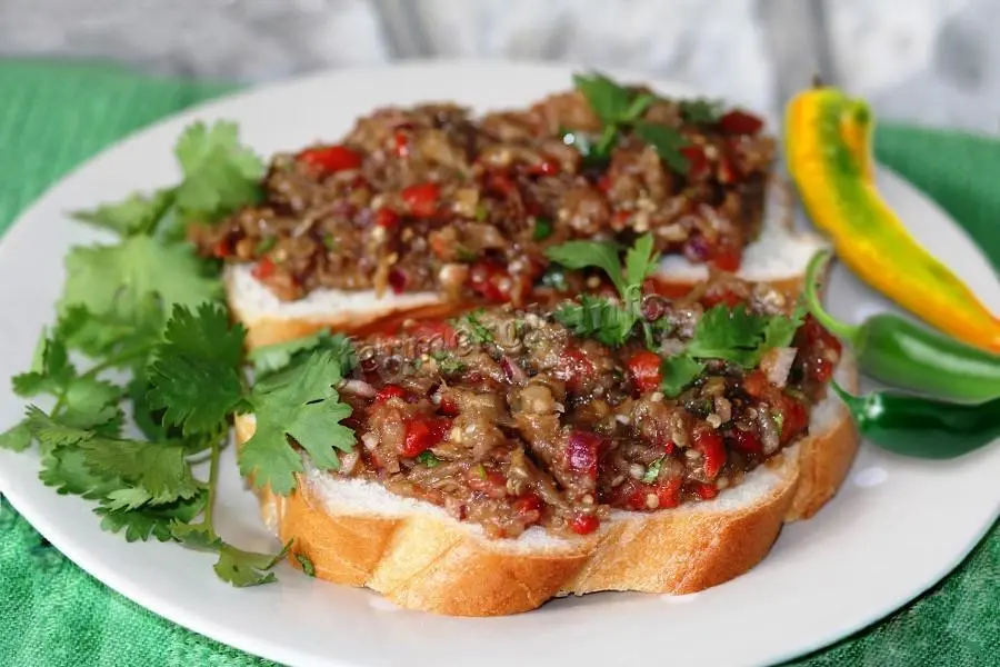 Eggplant caviar through a meat grinder