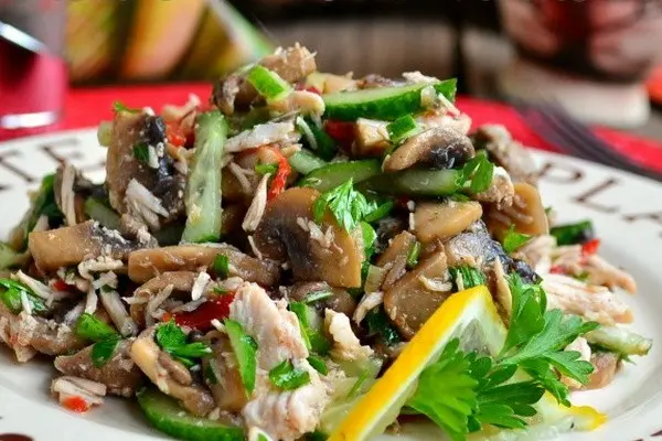 Festive salads with mushrooms for the New Year