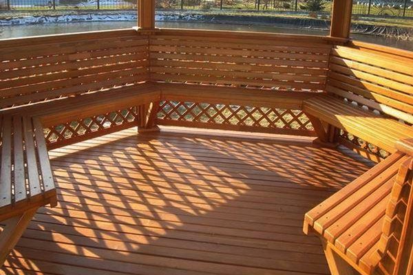 Floor in the gazebo: wooden flooring, stone laying, paving stones, tiles, concrete pad + photo and description of different coatings