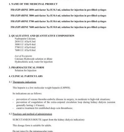 Fraxiparine &#8211; purpose, contraindications, warnings, side effects