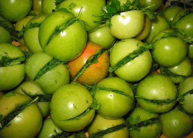 Georgian stuffed green tomatoes for the winter