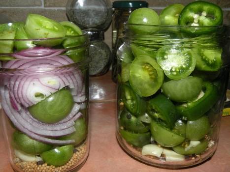 Green tomatoes with garlic without vinegar