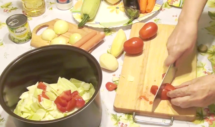 Honey mushrooms stewed in a slow cooker, oven and on a short