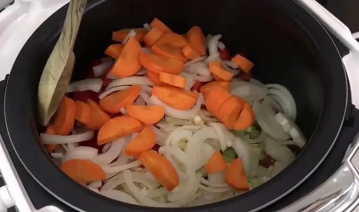 Honey mushrooms stewed in a slow cooker, oven and on a short