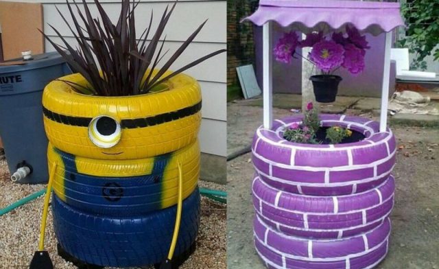 How and how to paint tires for a flower bed: interesting design ideas + photos