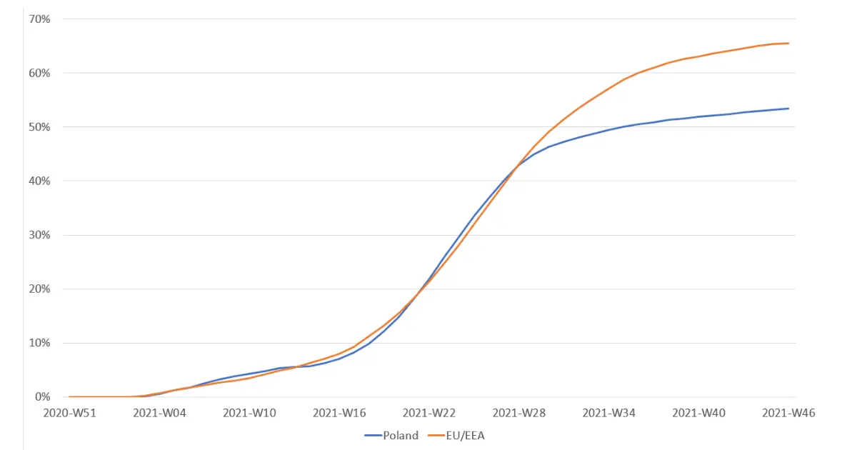 How many seniors in Poland get vaccinated against the flu? We are in the tail of Europe