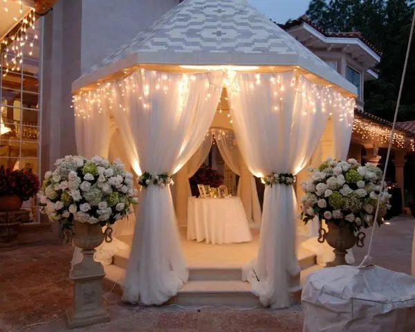 How to decorate a gazebo for a birthday and a wedding: decoration options and a beautiful decoration of the pavilion with your own hands