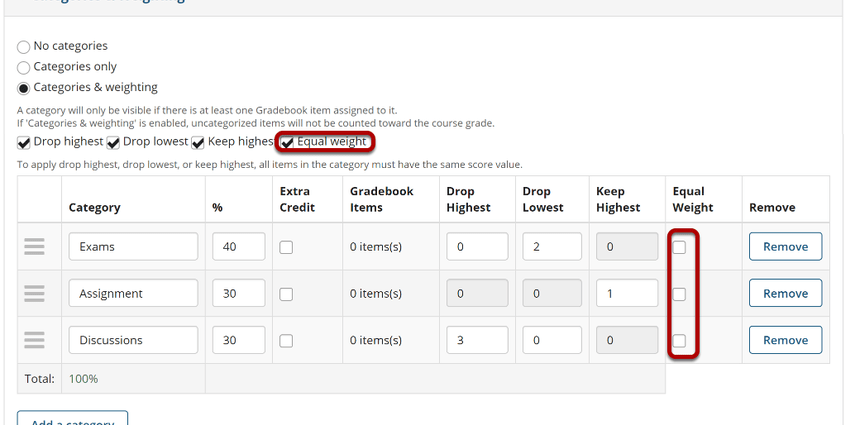 How to keep equal weight?