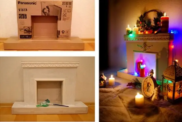 How to make a fireplace out of boxes for the New Year: photo, video