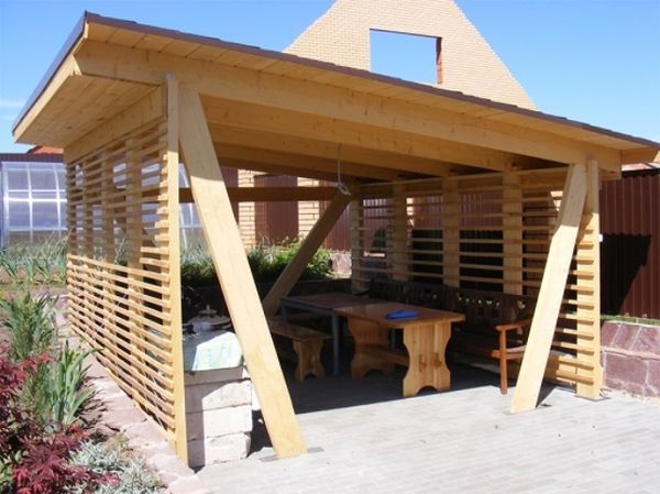 How to sheathe a gazebo inside and out: descriptions of materials (siding, lining, polycarbonate, blockhouse) and photos of finishing ideas