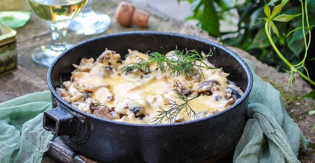 Julienne with oyster mushrooms: with and without chicken