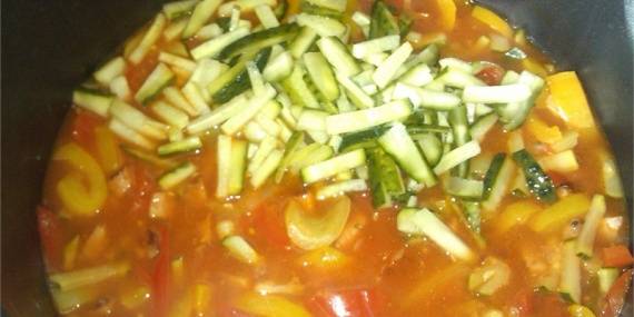 Lecho with cucumbers, tomatoes and peppers 