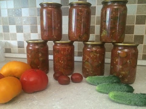 Lecho with cucumbers, tomatoes and peppers 