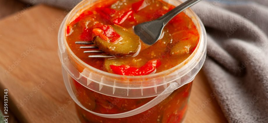 Lecho with cucumbers, tomatoes and peppers 