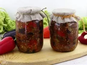 Lecho with eggplants, tomatoes and peppers