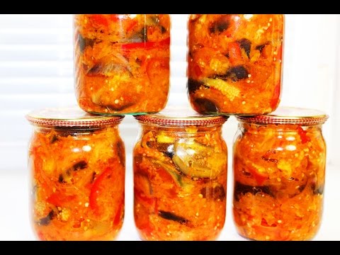 Lecho with eggplants, tomatoes and peppers