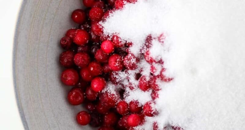 Lingonberries mashed with sugar