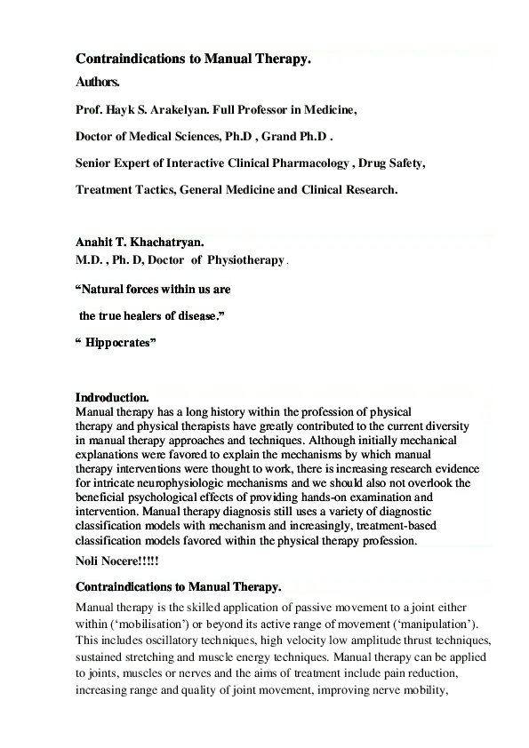 Manual therapy &#8211; description, techniques, indications, contraindications